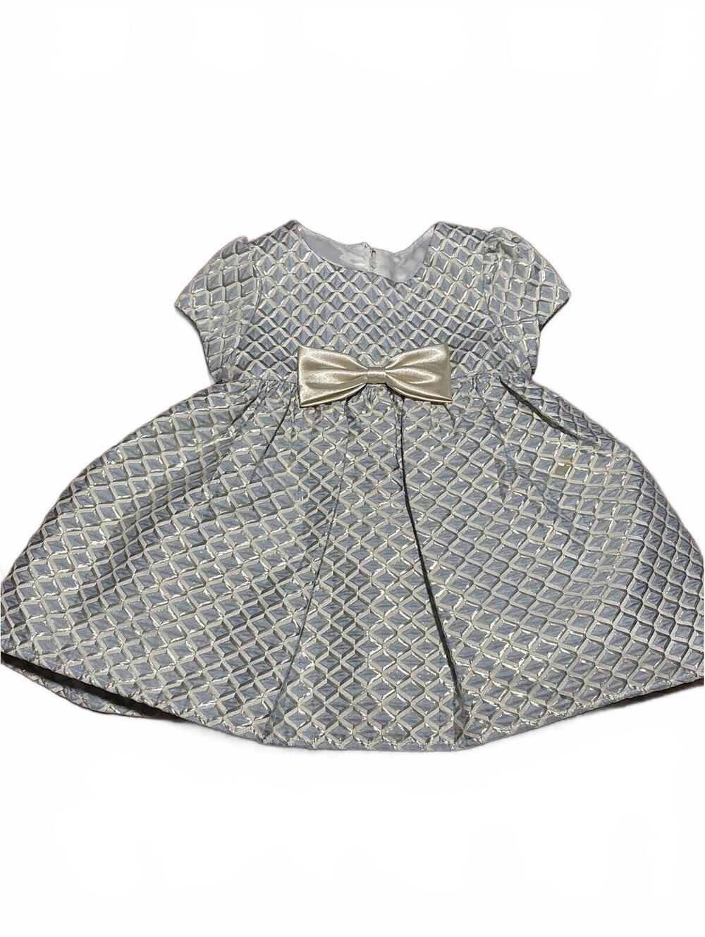 New Princess Faith Baby Dress Matching Bloomers Size 12 months Blue gold Girls